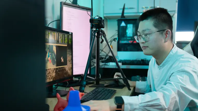 Jianyu Zhao looking at a computer