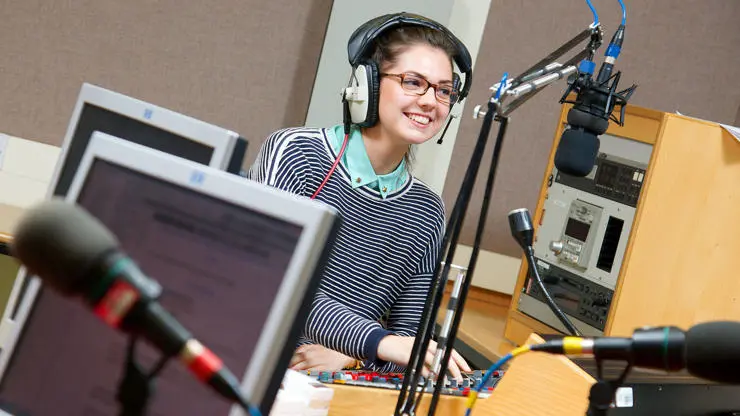 Journalism Student Emily Carpendale in the recording studio