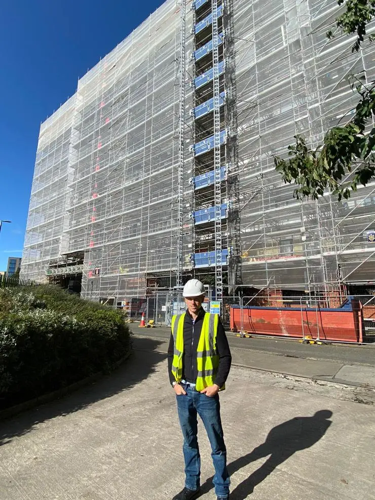 Malachi Fearnhead on a construction site