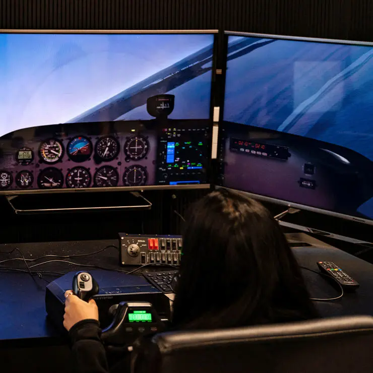 Get hands on flying experience in our flight simulator suite.