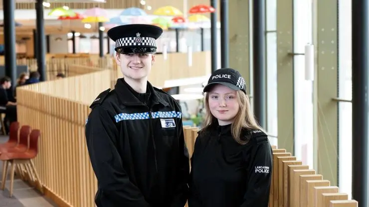 Students Jake and Tilly in their Special Constable uniforms