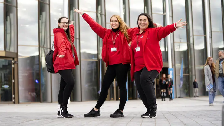 Student ambassadors welcome visitors to the student centre.