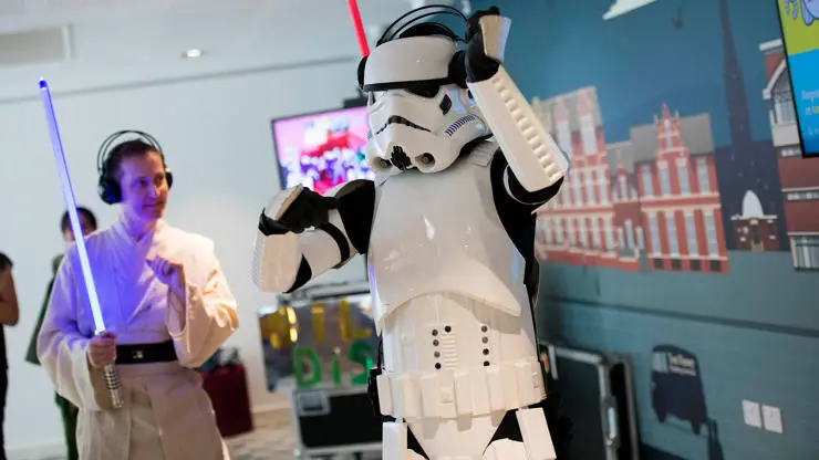 Stormtrooper and Jedi with a lightsaber at Lancashire Science Festival