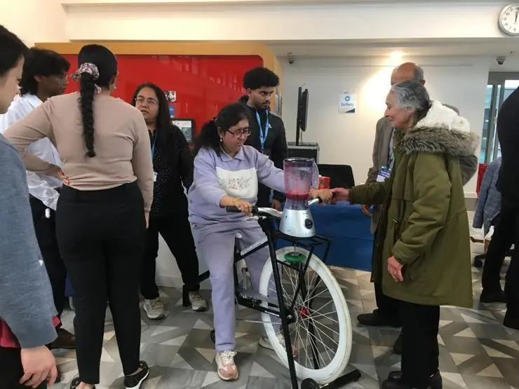 Testing out the smoothie bike