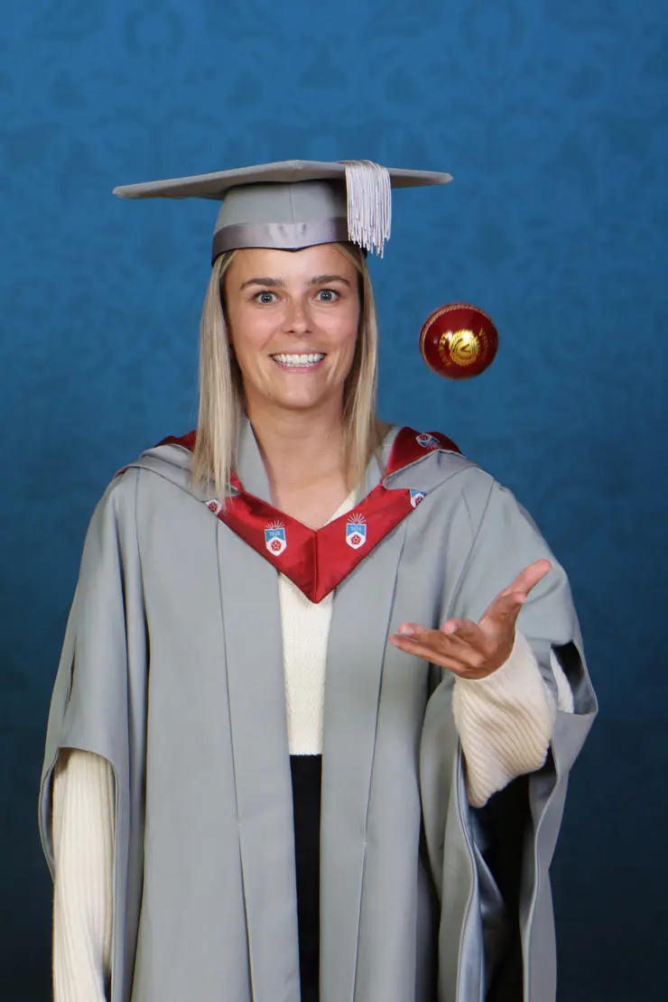 Former cricketer Alex Hartley, who received her Honorary Fellowship from the University of Central Lancashire