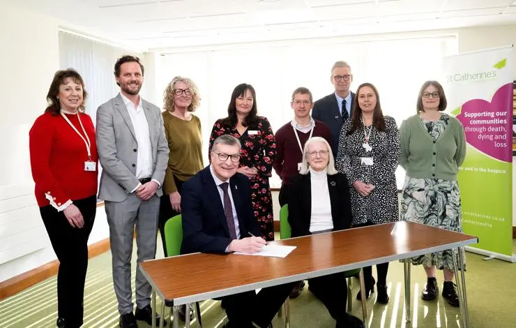 Official signing group shot with representatives from the University of Central Lancashire and St Catherine's Hospice